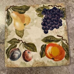 TABLETOPS UNLIMITED Antique Fruits 1 Pc Fruit Hanging Ceramic Plaque, Squared